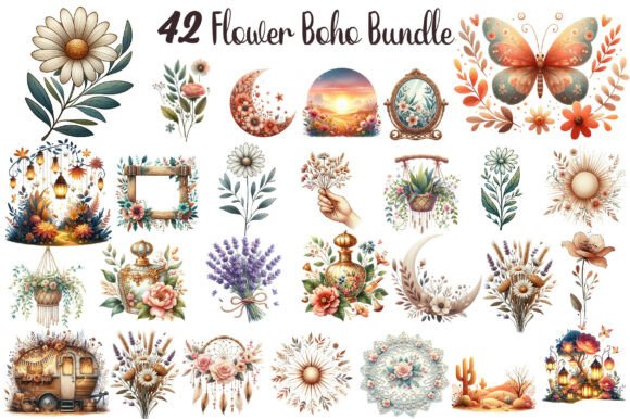 Download Set Flower Boho Art Design Bundle - Design Collection