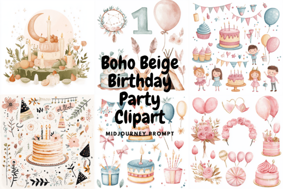 Download PromptBoho Beige Birthday Party Clipart - Premium Resources