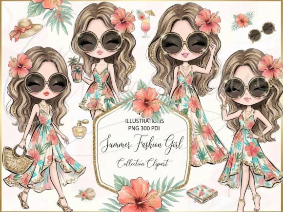 Download Boho Summer Fashion Girl Clipart PNG Set - Premium Resources