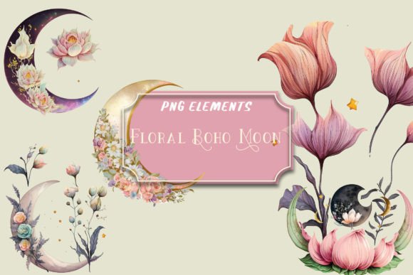Download Watercolor Floral Boho Moon Clip Art Png - Clip art Collection